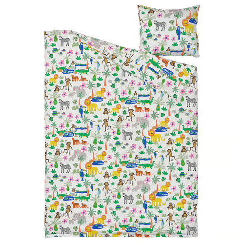 NATTHÄGER Duvet cover and pillowcase, multicolour/jungle, 150x200/50x60 cm