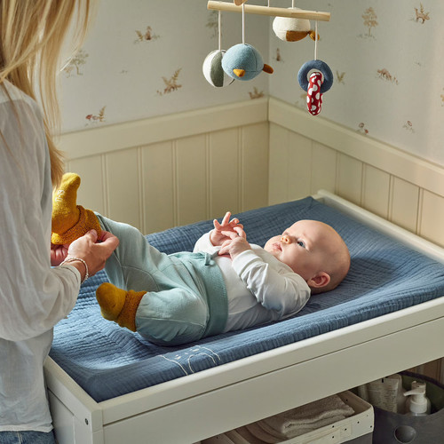 VÄDRA Cover for babycare mat, beige/blue, 48x74 cm