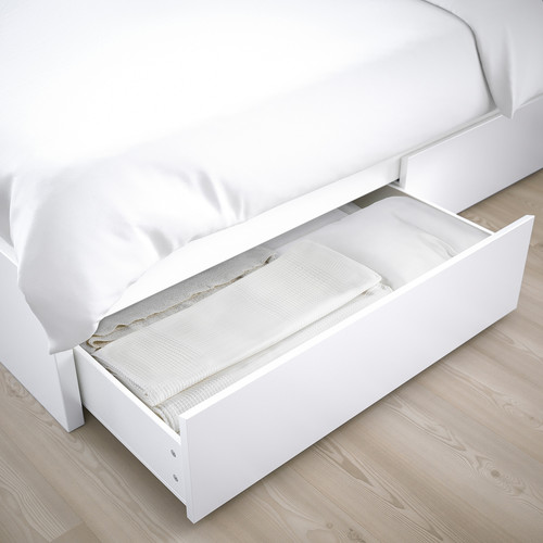 MALM Bed frame, high, w 4 storage boxes, white, 180x200 cm