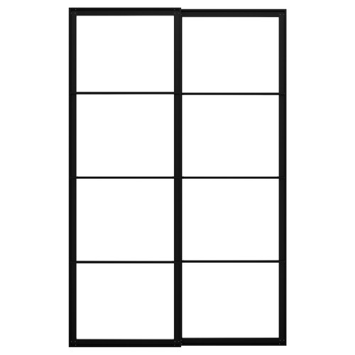 PAX Pair of sliding door frames w rail, black, 150x236 cm