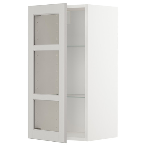 METOD Wall cabinet w shelves/glass door, white/Lerhyttan light grey, 40x80 cm