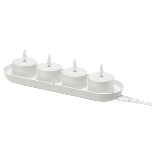 SKATGÅS LED tealight kit, with charging tray white