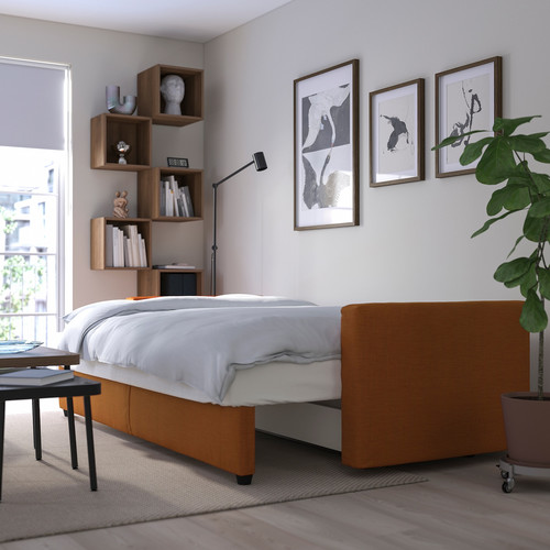 FRIHETEN 3-seat sofa-bed, Faringe brown-orange