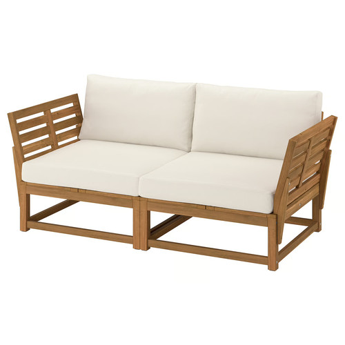 NÄMMARÖ 2-seat modular sofa, outdoor armrests/light brown stained Frösön/Duvholmen beige, 183 cm
