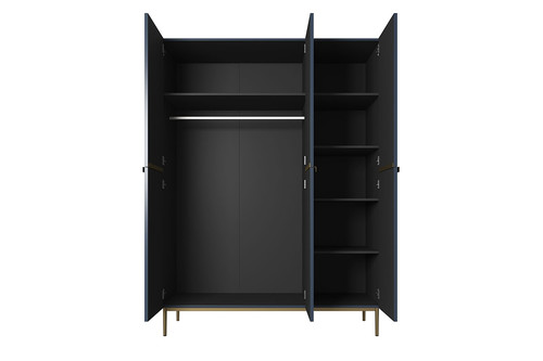 Wardrobe Nicole 150 cm, dark blue, gold handles and legs