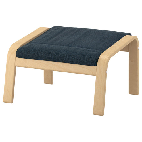 POÄNG Armchair and footstool, birch veneer/Hillared dark blue