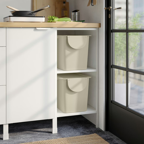 TRÖSKNING Bin with lid, light beige, 25 l