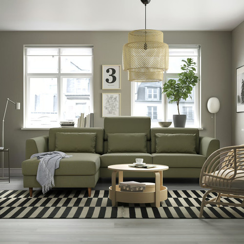 SLATORP 3-seat sofa with chaise longue, Vissle yellow-green