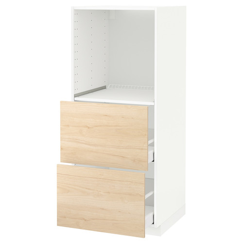 METOD / MAXIMERA High cabinet w 2 drawers for oven, white, Askersund light ash effect, 60x60x140 cm