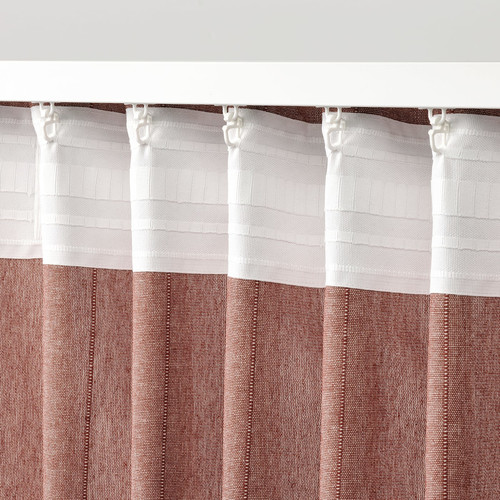 LENDA Curtains with tie-backs, 1 pair, brown-red, 140x300 cm