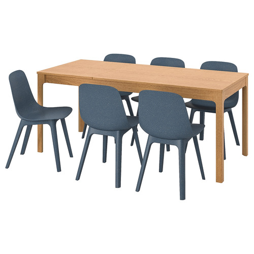 EKEDALEN / ODGER Table and 6 chairs, oak/blue, 120/180 cm