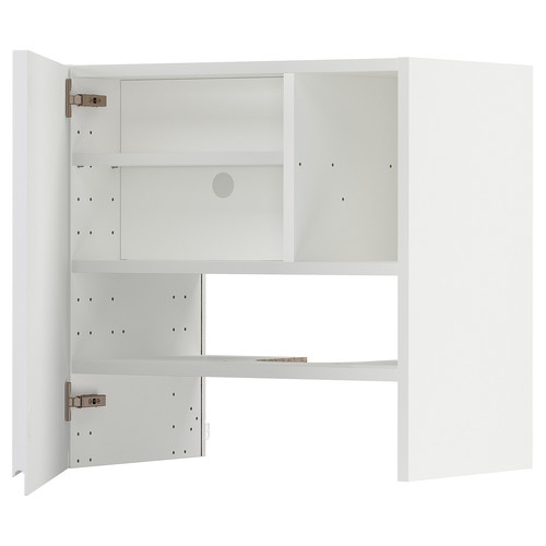 METOD Wall cb f extr hood w shlf/door, white/Voxtorp high-gloss/white, 60x60 cm