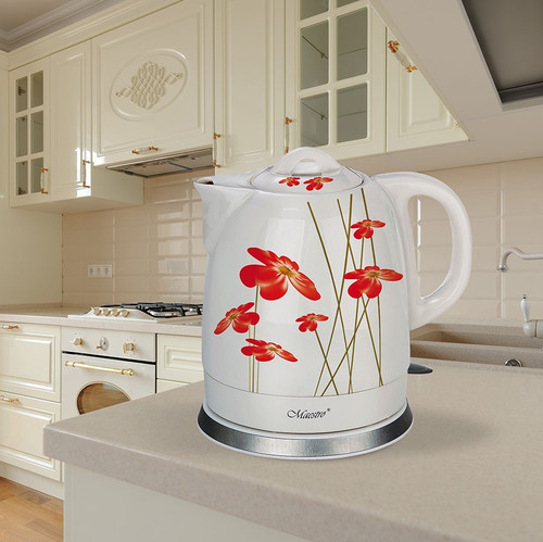 Feel Maestro 1.5L Ceramic Electric Kettle "RED FLOWERS" 1200W MR-066-RED-FLOWERS