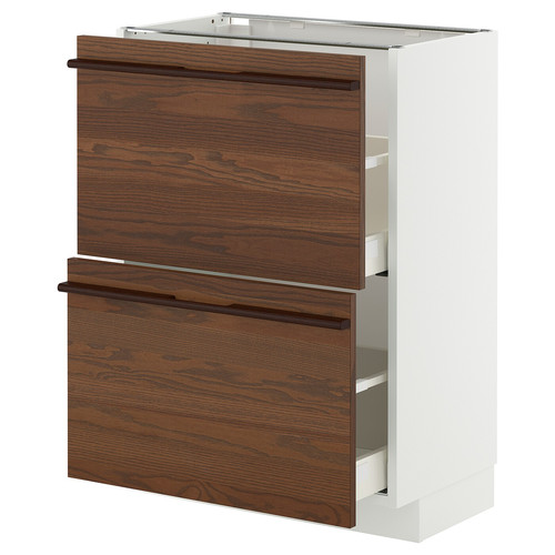 METOD / MAXIMERA Base cabinet with 2 drawers, white/Stensta dark brown ash veneer, 60x37 cm