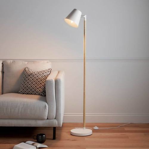 GoodHome Floor Lamp Mulanje E14, white/wood-like