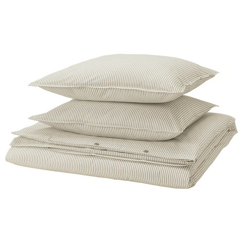 SOLFIBBLA Duvet cover and 2 pillowcases, white beige/stripe, 200x200/50x60 cm