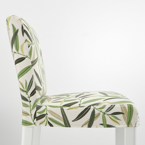 BERGMUND Bar stool with backrest, white, Fågelfors multicolour, 62 cm