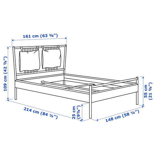 BJÖRKSNÄS Bed frame, birch/birch veneer/Leirsund, 140x200 cm