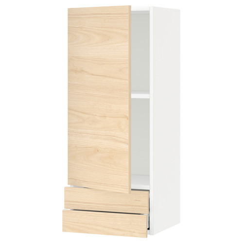 METOD / MAXIMERA Wall cabinet with door/2 drawers, white/Askersund light ash effect, 40x100 cm