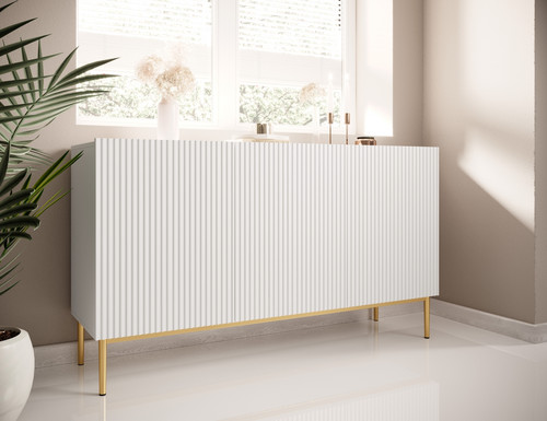 Three-Door Cabinet Nicole 150cm, matt white/gold legs