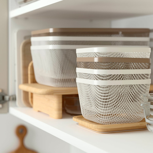 IKEA 365+ Food storage basket with lid, square metal/white bamboo, 15x15x11 cm