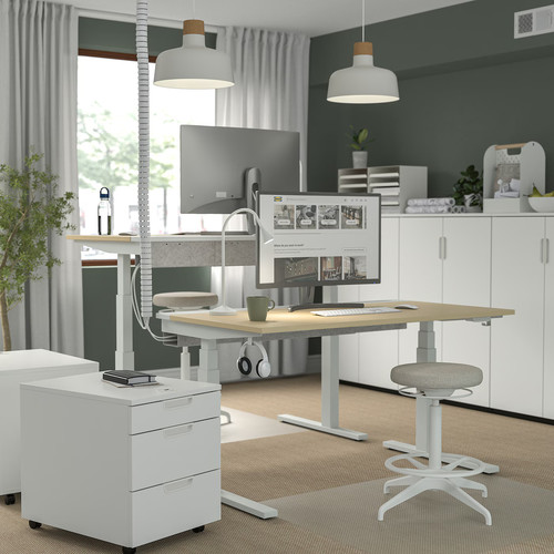 MITTZON Desk sit/stand, electric birch veneer/white, 140x60 cm