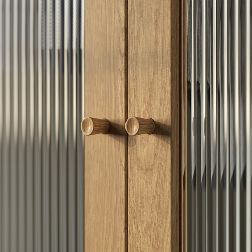 PAX / TONSTAD Wardrobe combination, grey-beige/oak veneer glass, 250x60x236 cm