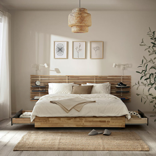 MANDAL Bed frame with headboard, birch/grey, 160x200 cm