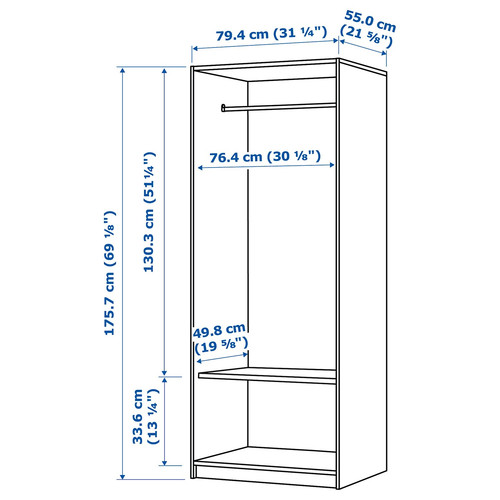 KLEPPSTAD Wardrobe with 2 doors, white, 79x176 cm