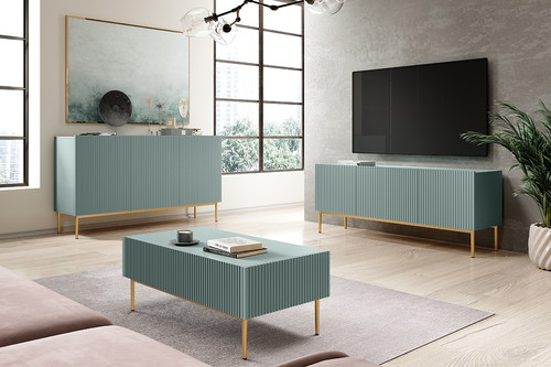 Three-Door Cabinet Nicole 150cm, sage/gold legs