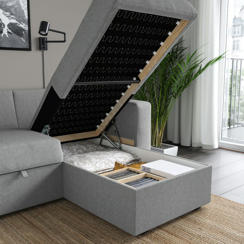 BÅRSLÖV 3-seat sofa-bed with chaise longue, Tibbleby beige/grey