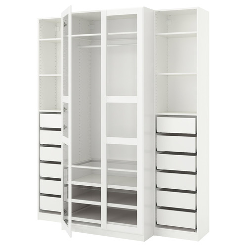 PAX Wardrobe, white, Tyssedal glass, 200x60x236 cm