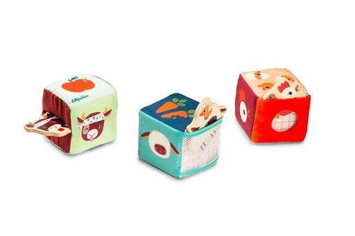 LILLIPUTIENS Set of 3 multi-functional activation cubes with hidden elements Farm 18m+