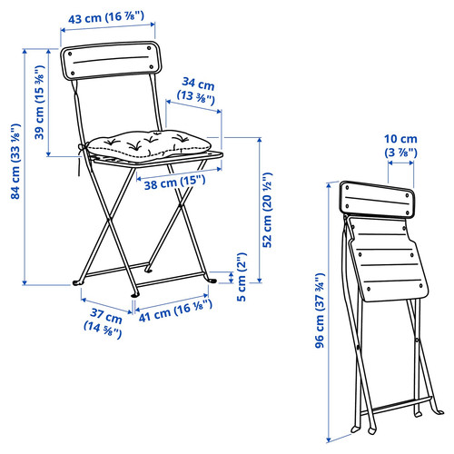 SUNDSÖ Table and 2 folding chairs, outdoor dark blue/dark blue Kuddarna light grey-beige, 65x65 cm