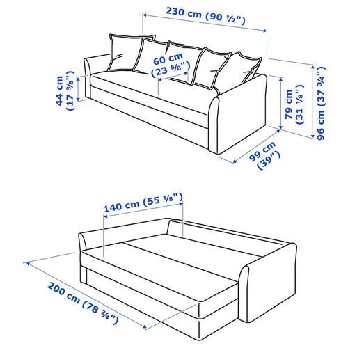 HOLMSUND 3-seater sofa-bed, Nordvalla, dark grey