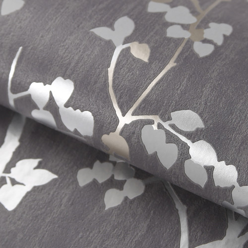 GoodHome Vinyl Wallpaper on Fleece Bromus, dark grey