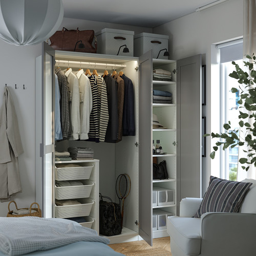 PAX / KAMMARTORP/GULLABERG Wardrobe combination, white/mirror glass grey, 150x60x201 cm