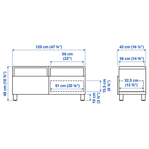 BESTÅ TV bench with drawers, white/Kallviken/Stubbarp light grey, 120x42x48 cm