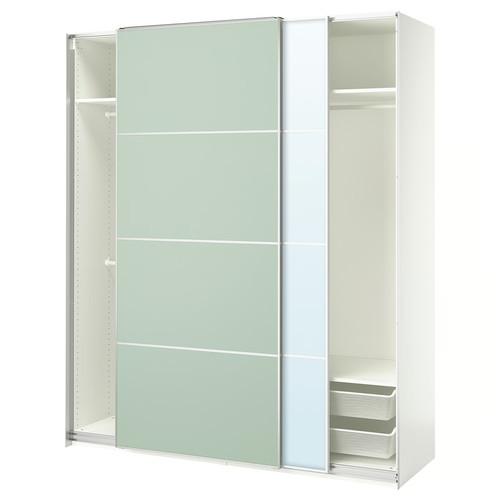 PAX / MEHAMN/AULI Wardrobe with sliding doors, white double sided/light green mirror glass, 200x66x236 cm