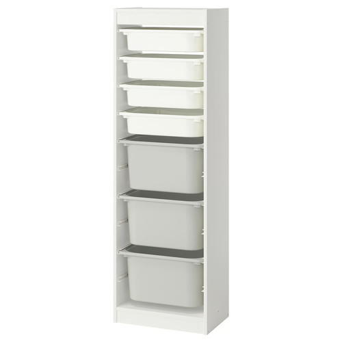 TROFAST Storage combination with boxes, white white/grey, 46x30x145 cm