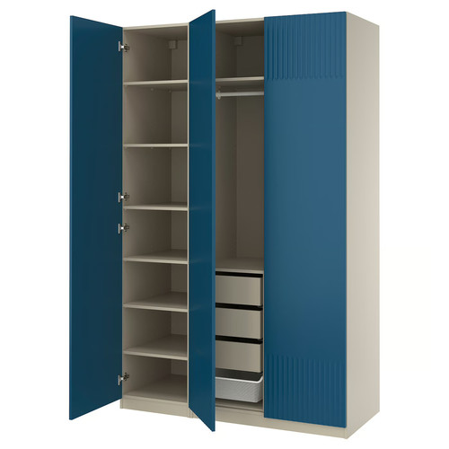 PAX / FYRUDDEN Wardrobe combination, grey-beige/blue, 150x60x236 cm