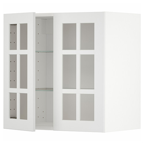 METOD Wall cabinet w shelves/2 glass drs, white/Stensund white, 60x60 cm