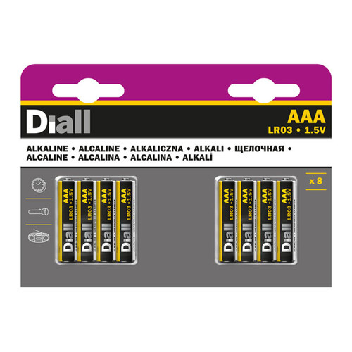 Diall Alkaline Batteries AAA LR03, 8 pack