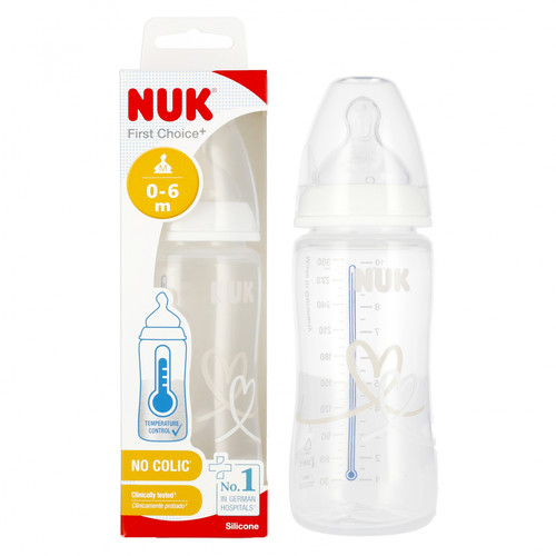 NUK First Choice Plus Baby Bottle with Temperature Control 300ml 0-6m, white