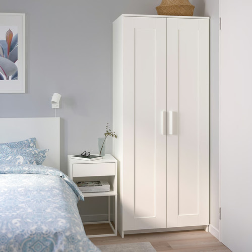 BRIMNES Wardrobe with 2 doors, white, 78x190 cm