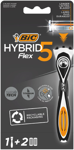 BIC Refillable Razor Hybrid Flex 5 1 Handle + 2 Cartridges
