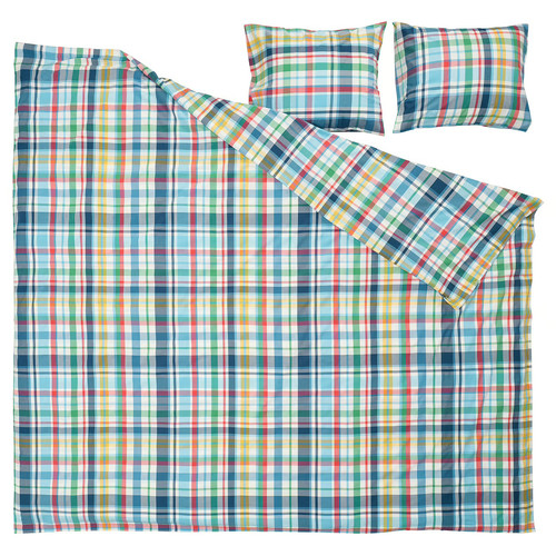 HÖSTGENTIANA Duvet cover and 2 pillowcases, multicolour/check, 200x200/50x60 cm