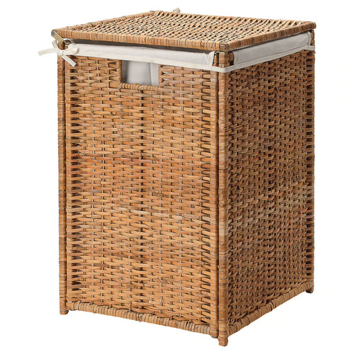 BRANÄS Laundry basket with lining, rattan, 80 l