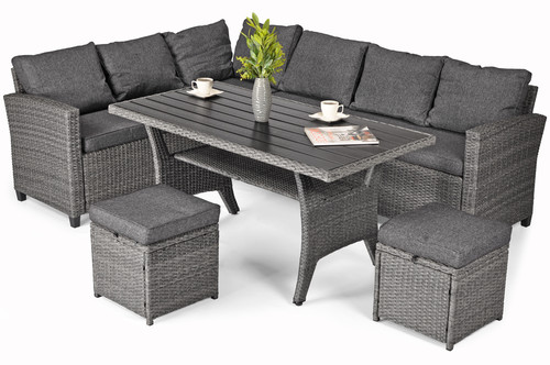 Large Garden Corner Sofa, Set with table, dark grey