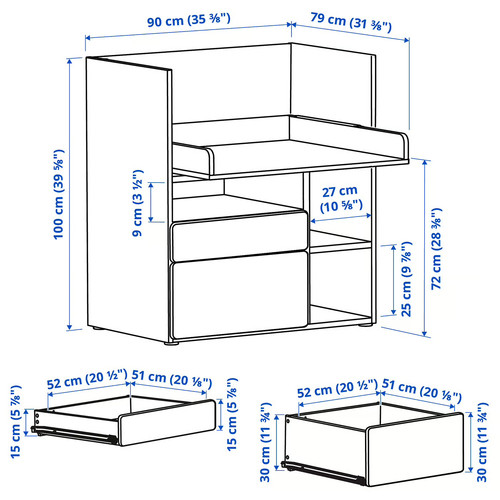 SMÅSTAD Desk, white blue/with 2 drawers, 90x79x100 cm